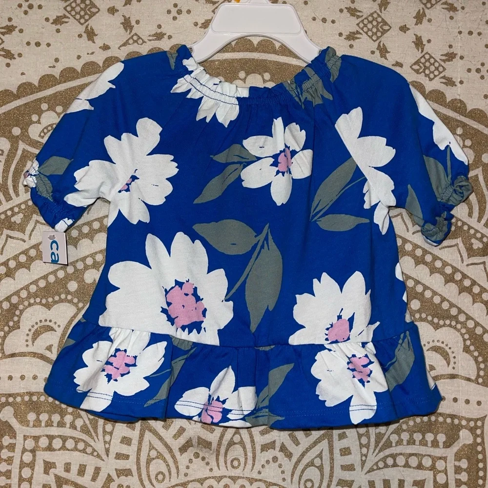 NWT “CARTER’S” GIRLS CUTE BLUE & WHITE FLORAL TOP, RUFFLE AT BOTTOM…SIZE 3T - Picture 3 of 3